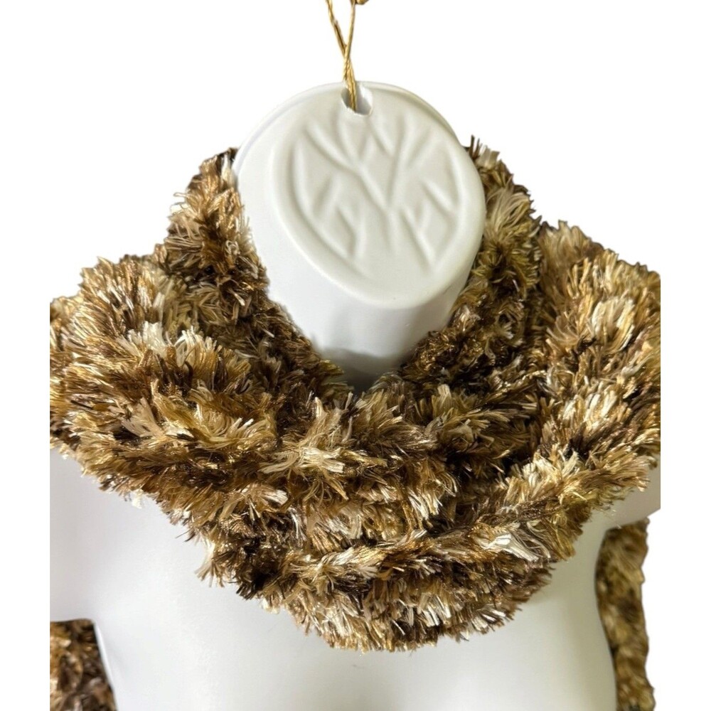 Cejon Eyelash Shag Scarf One Size Brown Tan Cream Soft Cozy Boho Fall 72” x 6”